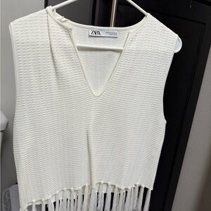 Zara Women's Cream Fringe Top